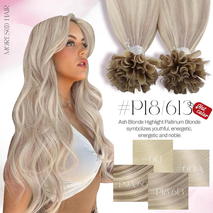 Moresoo Bonding Extensions Echthaar 35 cm U Tip Extensions Unsichtbare Haarverlängerungen #P18/613 A