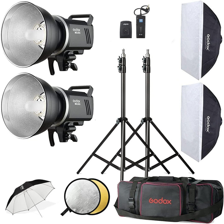 Godox Studio Stroboskop Blitzlicht Kit für Fotografie, 600W Studio Flash Set mit Browns Mount, 2.4G