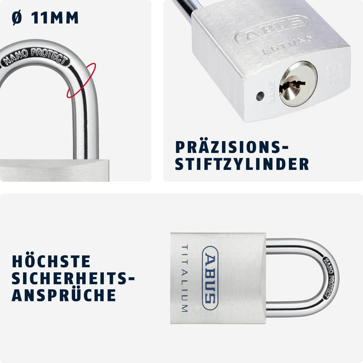 ABUS Titalium Vorhängeschloss 80TI/60 gl.-8011 - gleichschliessend - Kellerschloss mit leichtem, mas