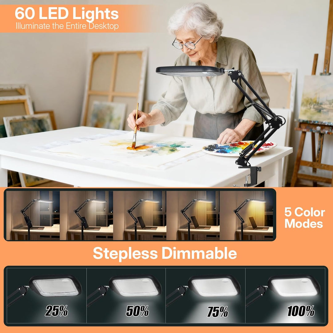 10X 30X Standlupe mit Licht und Ständer, 3 in 1 Lupenlampe mit 60 LED, Rechteckige Klappbarer Arm Lu