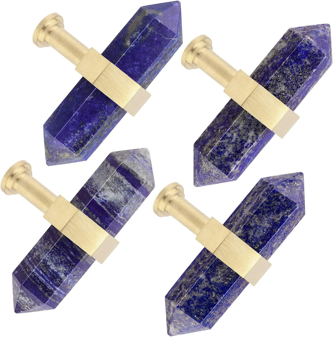 mookaitedecor Satz von 2 Lapislazuli Sechseck Double Kristall Punkte Schublade Knöpfe mit Schrauben,
