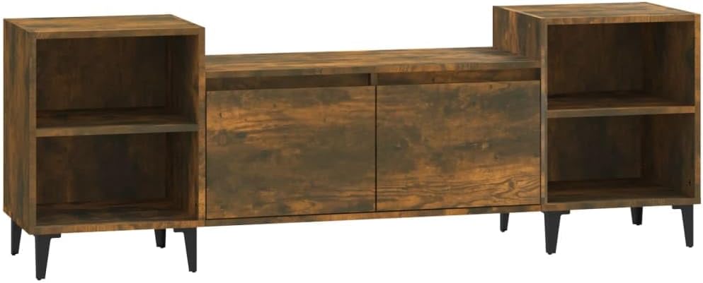 TJROO TV-Schrank aus Rauch-Eiche, 160 x 35 x 55 cm, aus mehrschichtigem Holz und Metall, niedriger S