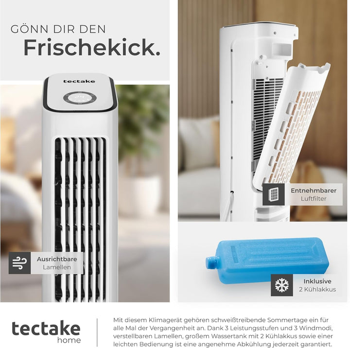 tectake® Luftkühler, 4in1, extrem leise, energiesparend, mit 5 l Wassertank, Touch-Display, 3 Modi,