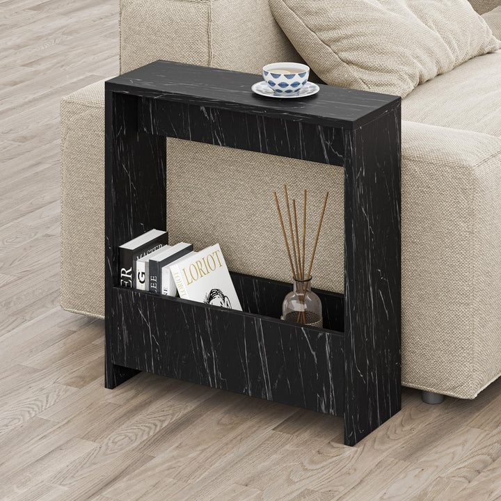 Beistelltisch mit Zeitschriftenregal | Moderner, Schmaler Endtisch für Wohnzimmer, Büro | Verschiede