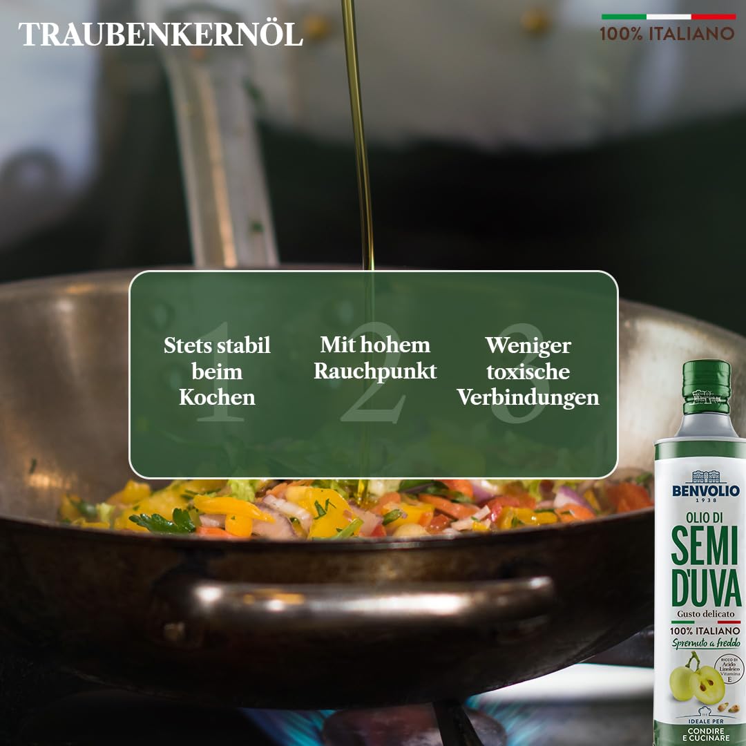Traubenkernöl Kaltgepresst 100% Italienische - Benvolio 1938 750 ml - Reich an Vitamin E und Omega 6