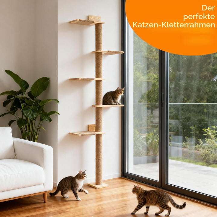 Kratzbaum Gross 205cm Kletterwand Katzen, höhenverstellbar, 5 Etagen Katzenturm mit Sisalauflage aus