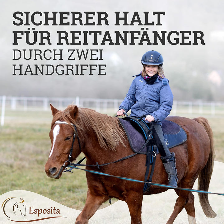 Esposita Reitgurt mit 2 Griffen aus Leder zum Festhalten für Kinder und Reitanfänger - auch geeignet