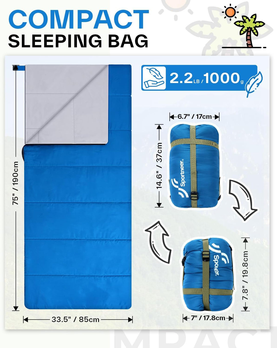 Schlafsack Sommer Schläfsack: Sportneer Warmes Sommer Schlafsacke Tragbar Leicht Wasserdicht Sleepin