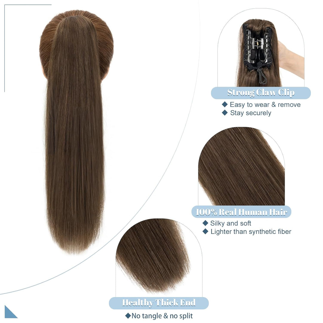 SEGO Ponytail Haarteil Echthaar Zopf Extension mit Klammer Clip in Pferdeschwanz Haarverlängerung 10