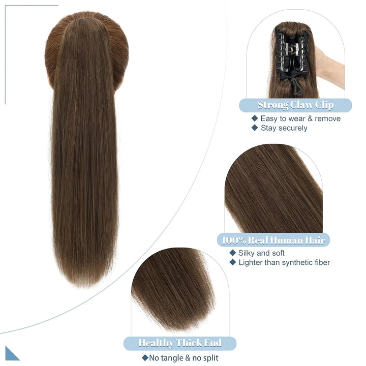 SEGO Ponytail Haarteil Echthaar Zopf Extension mit Klammer Clip in Pferdeschwanz Haarverlängerung 10