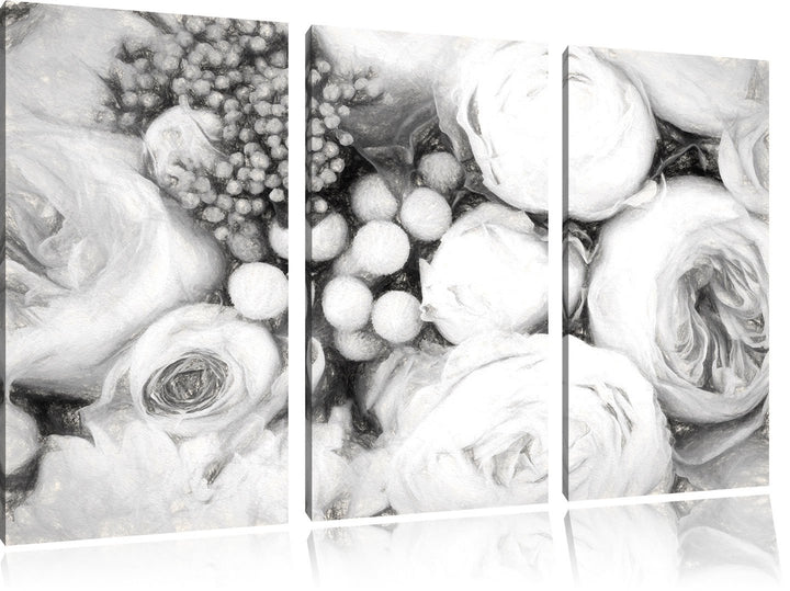 Pixxprint Rosa Rosen / 3-Teilig/Gesamtmass 120cm Leinwandbild bespannt auf Holzrahmen/Wandbild Kunst