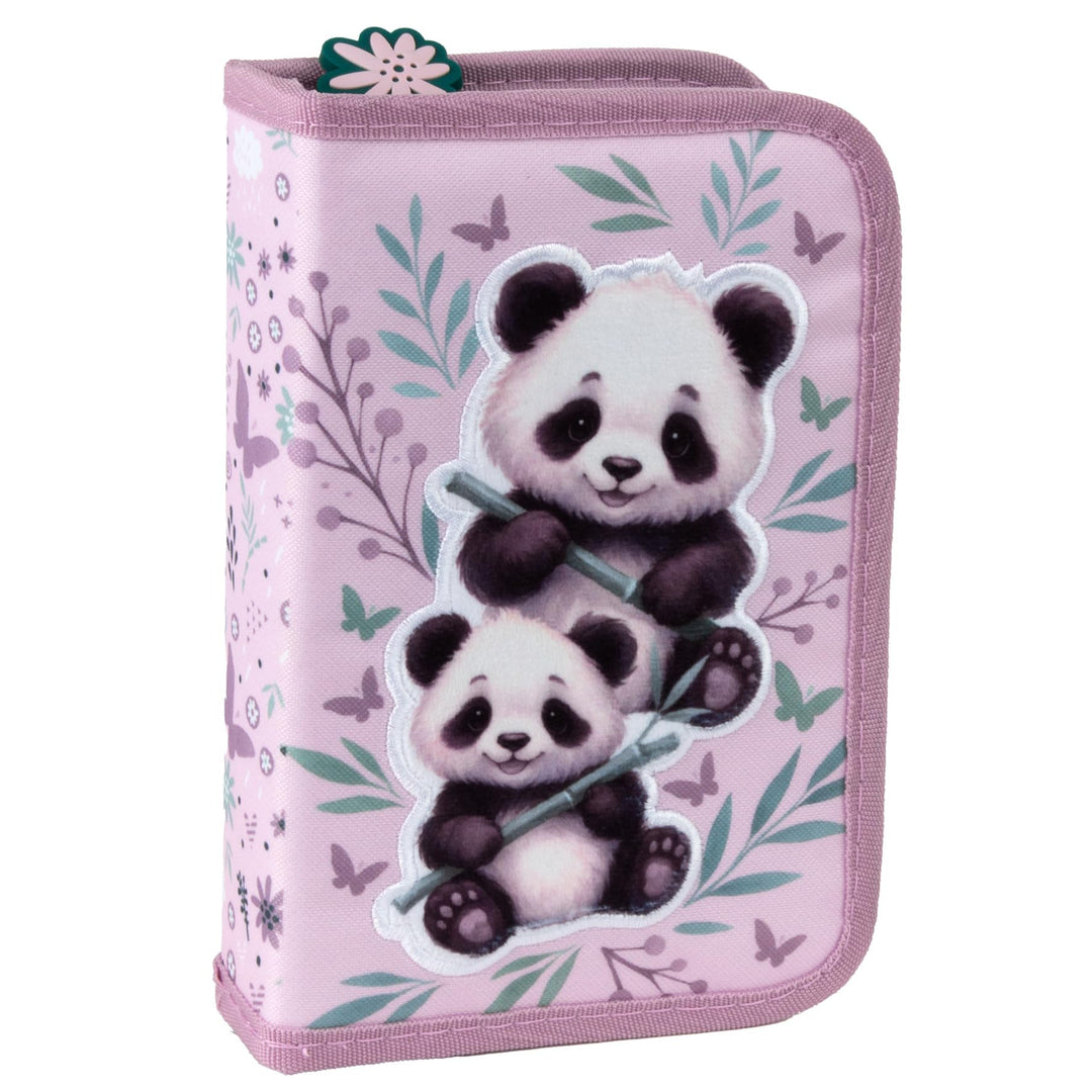 Panda Pandabär Bärchen, Federtasche Federmappe, 24 tlg. gefüllt für Kinder Jungen Mädchen, rose/grün