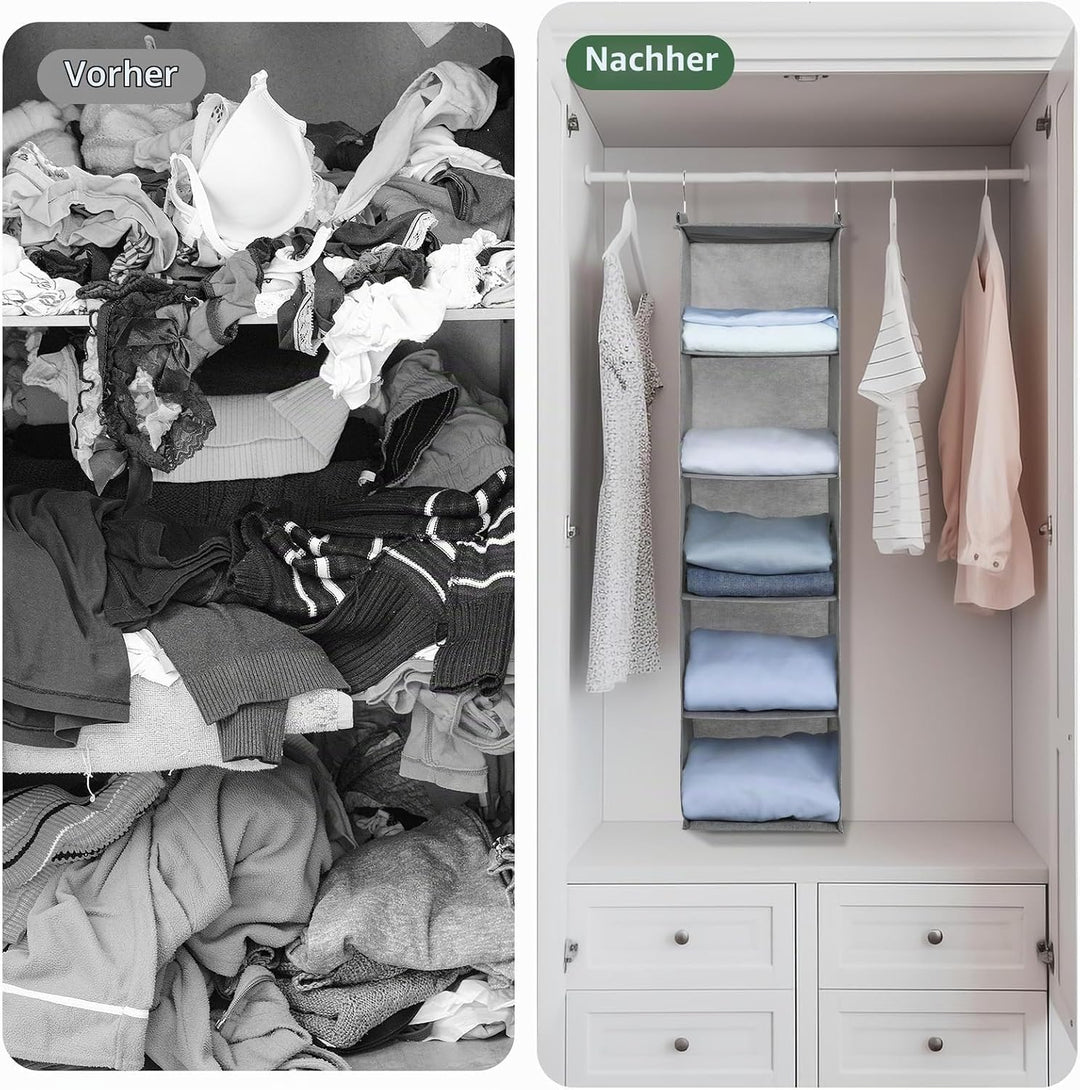 AiQInu Hängeregal Kleiderschrank,Hängeaufbewahrung Schrank Organizer mit 5 Fächern,Faltbar Platzspar