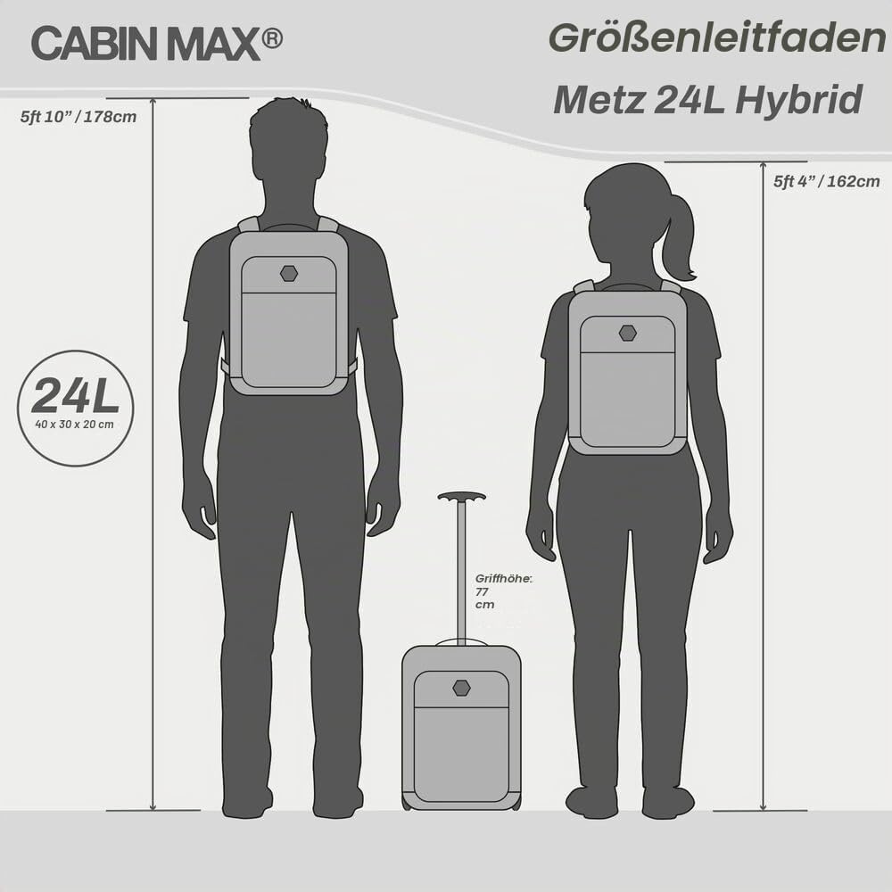Cabin Max Metz - 40x30x20 Rucksack : Ideales Handgepäck und Reiserucksack für Flugzeug, Reisetasche