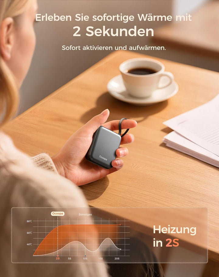 OCOOPA Handwärmer Elektrisch 2er Set, 3 Stufen Wärme, Schnelles Aufheizen, 4000mAh Taschenwärmer Wie