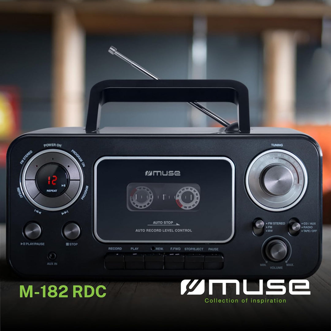 Muse Retro Kassettenrekorder mit Aufnahme-Funktion, Batteriebetrieb möglich Radio / Kassette CD, Rad