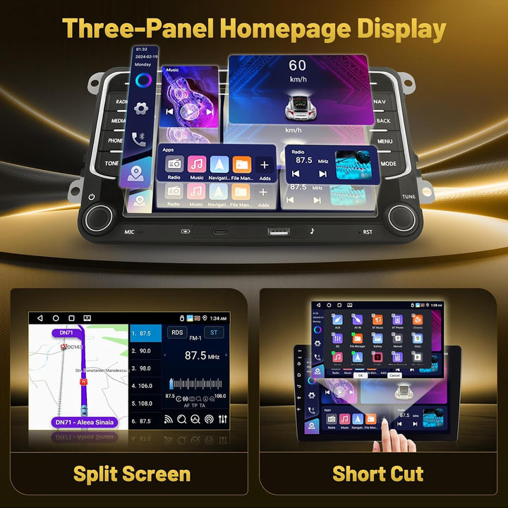 Roinvou 4+64G Android 15 Autoradio für VW Beetle Passat Jetta Sharan CC Tiguana Caddy Wireless CarPl