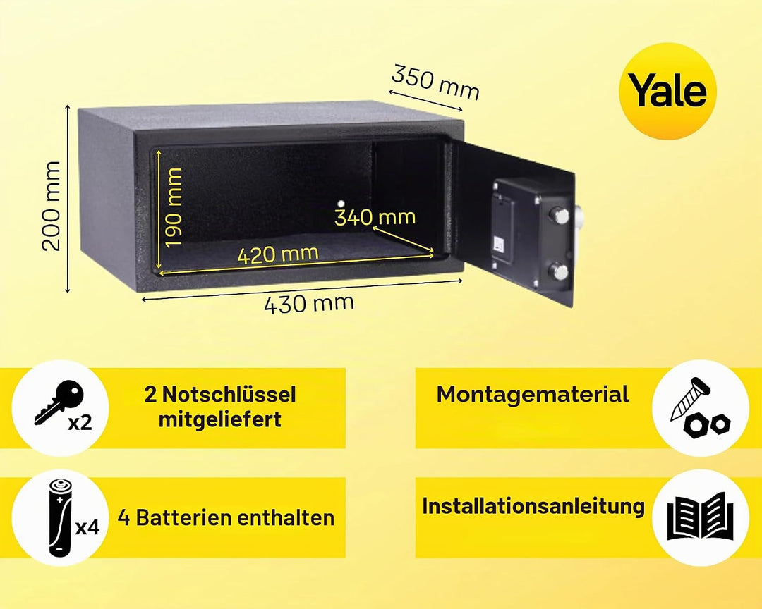 Yale Elektronischer Tresor - Medium - YSV/250/DB2 - Standardsicherheit - Schwarz Black Medium New Ve
