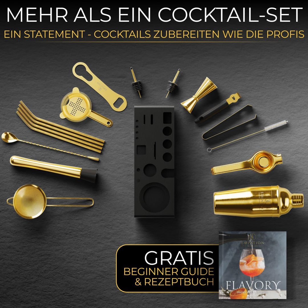 EMPATION Cocktail Set Gold, 700ml Cobbler Cocktail Shaker aus Edelstahl, sicheres Ausgiessen & kein