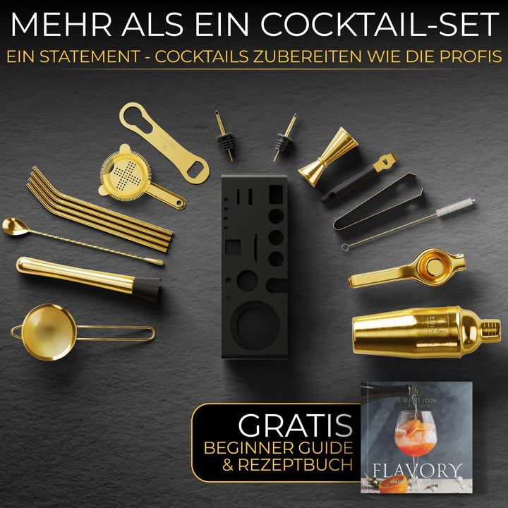 EMPATION Cocktail Set Gold, 700ml Cobbler Cocktail Shaker aus Edelstahl, sicheres Ausgiessen & kein