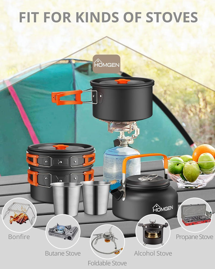 HOMGEN Portable Camping Cooking Set Camping Pots and Pans Set Aluminium Camping Cookware Kit Lightwe