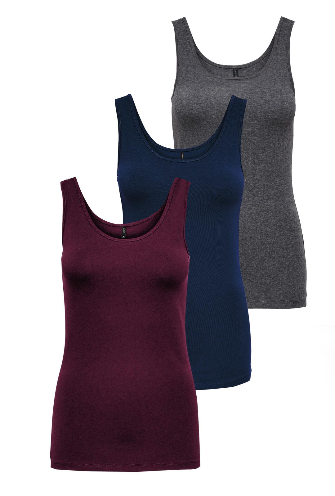 ONLY Damen Top Onllive Love Tank Noos S 3er Pack (Dark Grey Melange, Pageant Blue, Port Royale), S 3