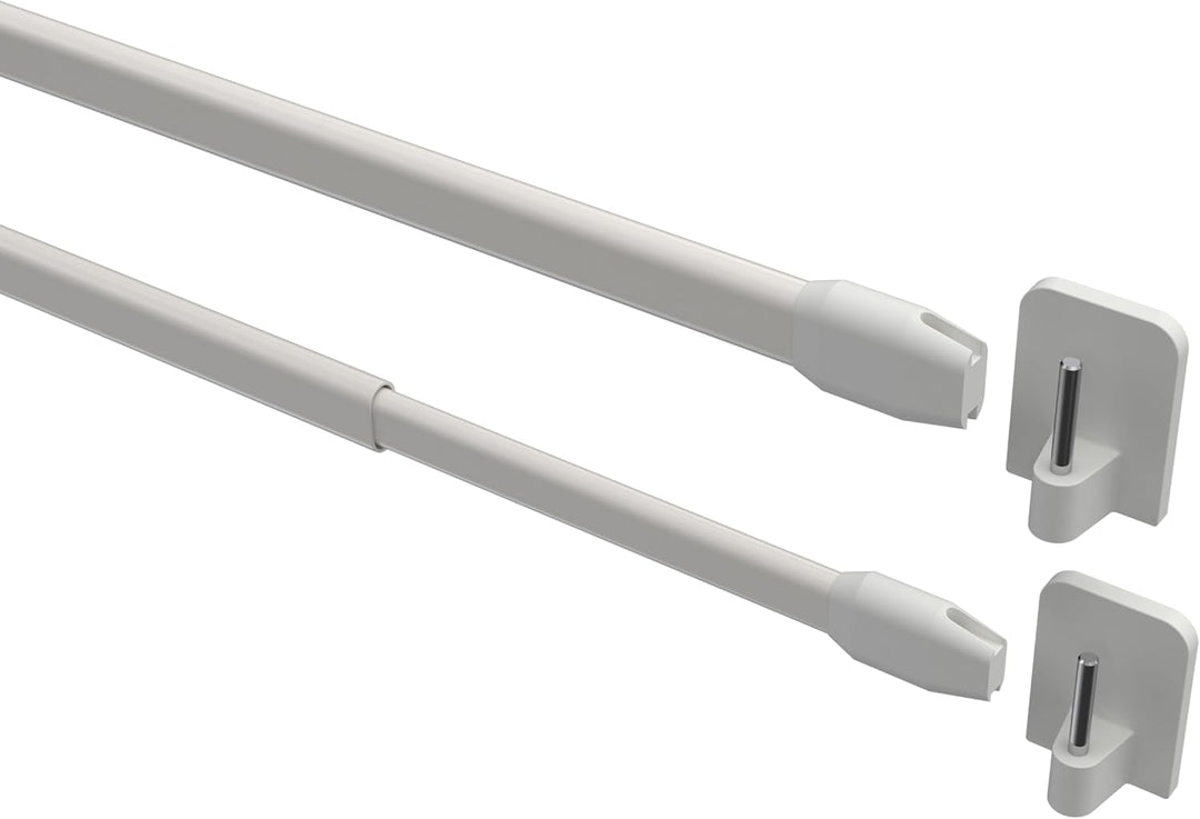 Interdeco Vitragestangen mit Klebehaken/Scheibenstangen Weiss (4 Stück), ausziehbar 100-180 cm, 100-