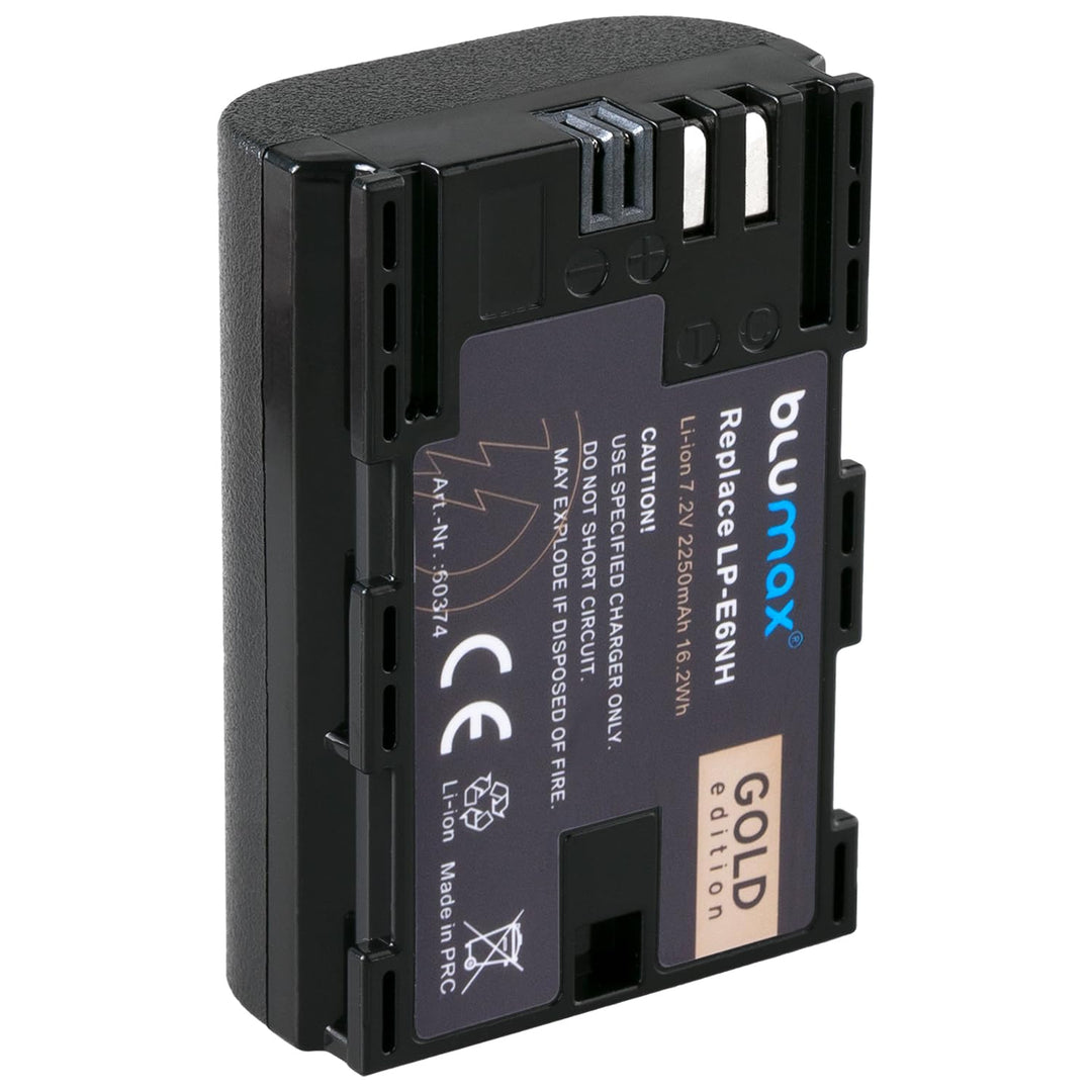 Blumax Gold Akku kompatibel mit Canon LP-E6NH (2250mAh) mit Infochip - NTC-Sensor &amp; V1-Gehäuse - kom