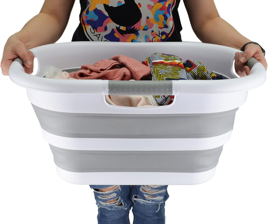 SAMMART 30L zusammenklappbarer Wäschekorb aus Kunststoff – faltbarer Pop-Up-Aufbewahrungsbehälter/Or