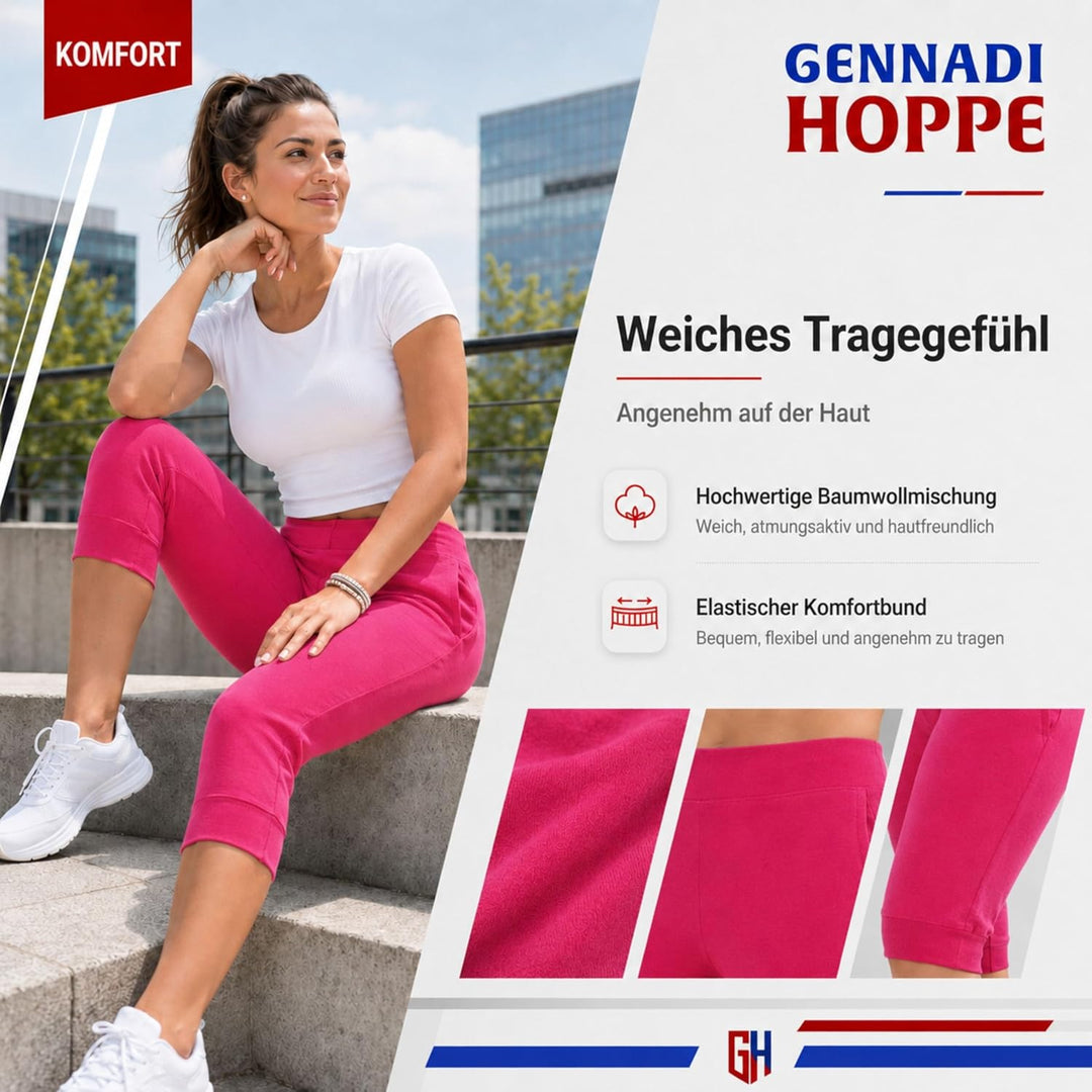 Gennadi Hoppe Damen 3/4 Trainingshose Sporthose Kurze Hose Sport Fitness Jogginghose Shorts Barmuda