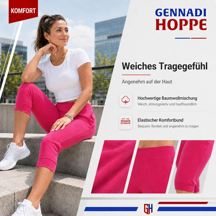 Gennadi Hoppe Damen 3/4 Trainingshose Sporthose Kurze Hose Sport Fitness Jogginghose Shorts Barmuda