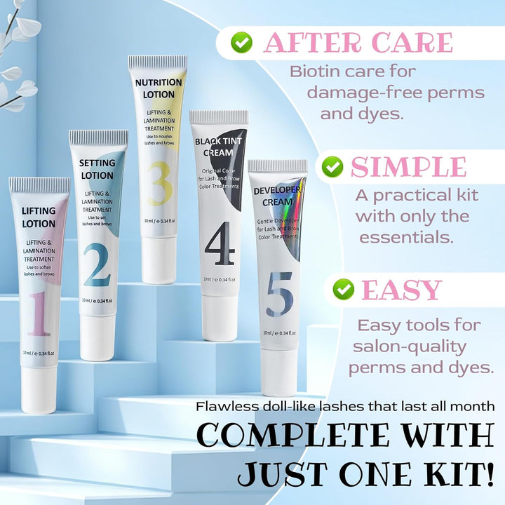 Wimpernlifting Set mit Farbe Schwarz, Wimpern Lifting Set& Brow Lifting Set, 2-in-1 Wimpernlifting S