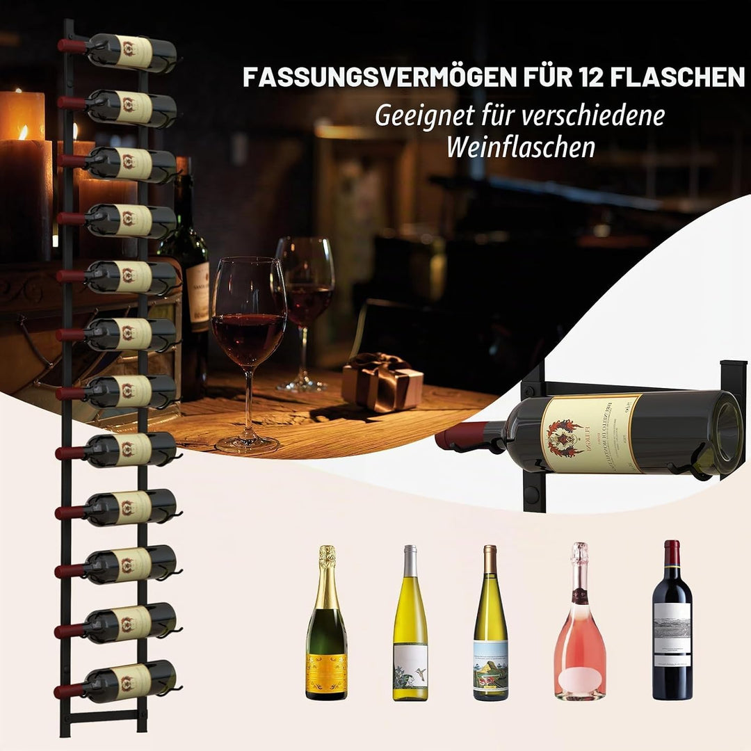 KOMFOTTEU Weinregal Wand für 6/9/12 Flaschen, vertikaler Flaschenhalter aus Metall, dekoratives Häng