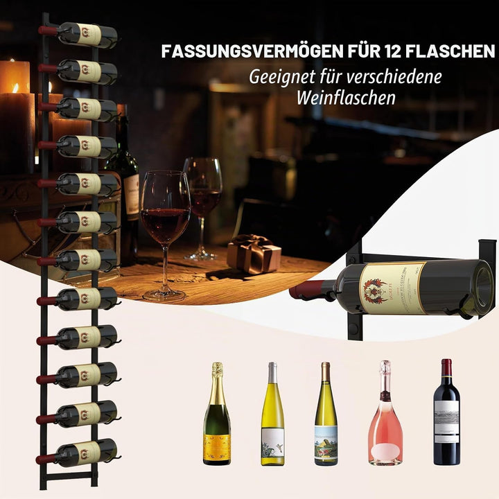 KOMFOTTEU Weinregal Wand für 6/9/12 Flaschen, vertikaler Flaschenhalter aus Metall, dekoratives Häng