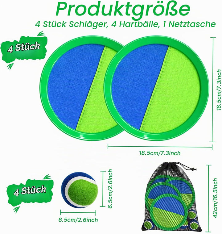 Klettballspiel Kinder Outdoor Wurfspiel, Strandspielzeug mit 4 Paddel und 4 Bälle, Toss and Catch Ba