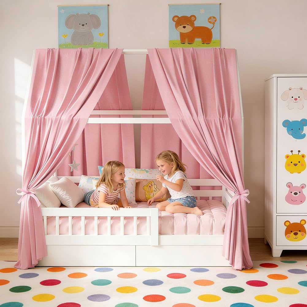 Yuragim Hausbett Himmel, Betthimmel Hausbett Baumwolle Musselin 2 Stück Stoffhimmel für Hausbett Dek