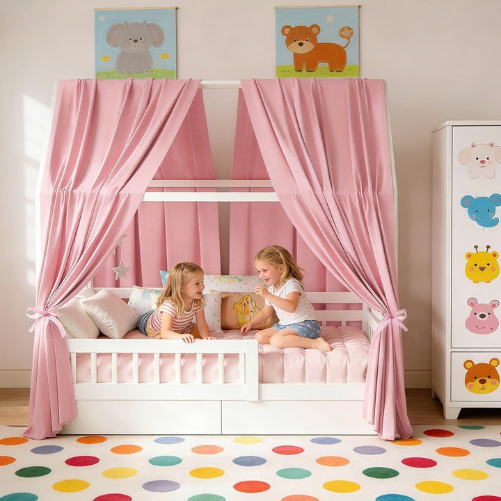 Yuragim Hausbett Himmel, Betthimmel Hausbett Baumwolle Musselin 2 Stück Stoffhimmel für Hausbett Dek