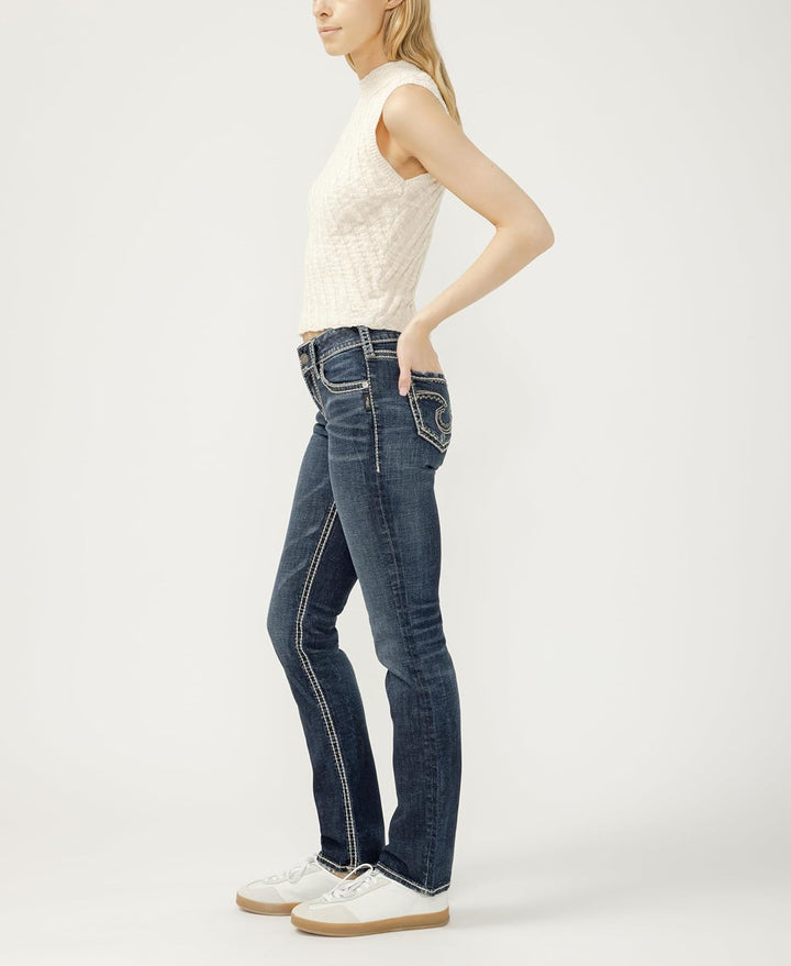 SILVER JEANS Damen Suki Mid Rise Slim Bootcut Plus Size Jeans 24W / 32L Vintage Dark Wash mit Lurex-