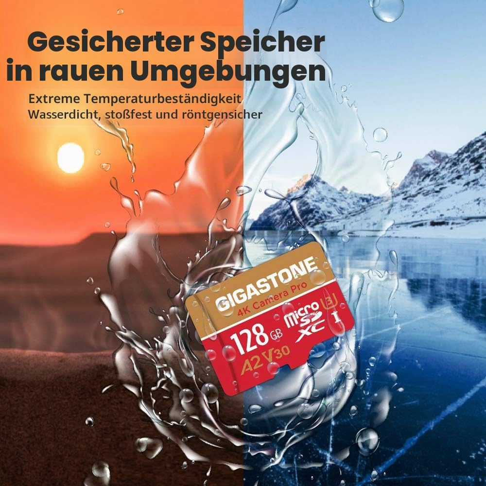 [5 Jahre kostenlose Datenwiederherstellung] Gigastone 4K Kamera Pro 128GB MicroSDXC Speicherkarte 2e
