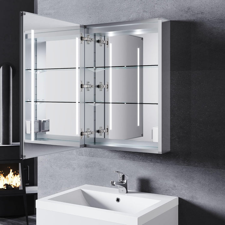 SONNI LED Spiegelschrank mit Beleuchtung 50 × 70cm Aluminium beschlagfrei Kabelloses Scharnier Desig