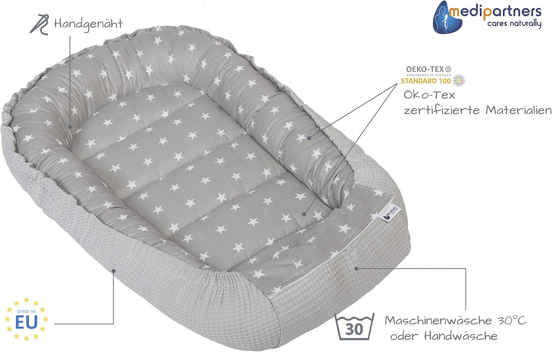 Medi Partners Babynest Kuschelnest Babynestchen 100% Baumwolle Waffle Nestchen Reisebett für Babys S