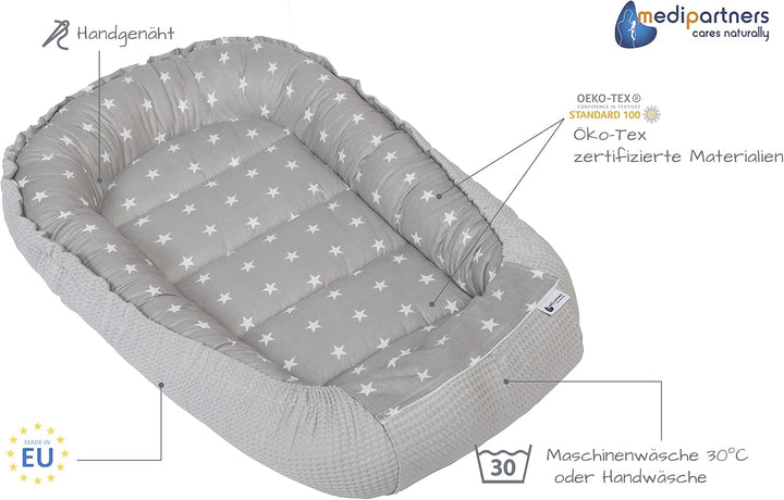 Medi Partners Babynest Kuschelnest Babynestchen 100% Baumwolle Waffle Nestchen Reisebett für Babys S