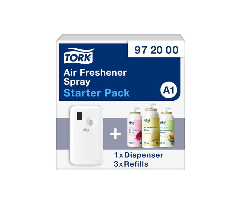 Tork Lufterfrischer-Spray Starter Pack - 972000 - A1 + Lufterfrischer-Nachfüllpacks (3x 75ml)