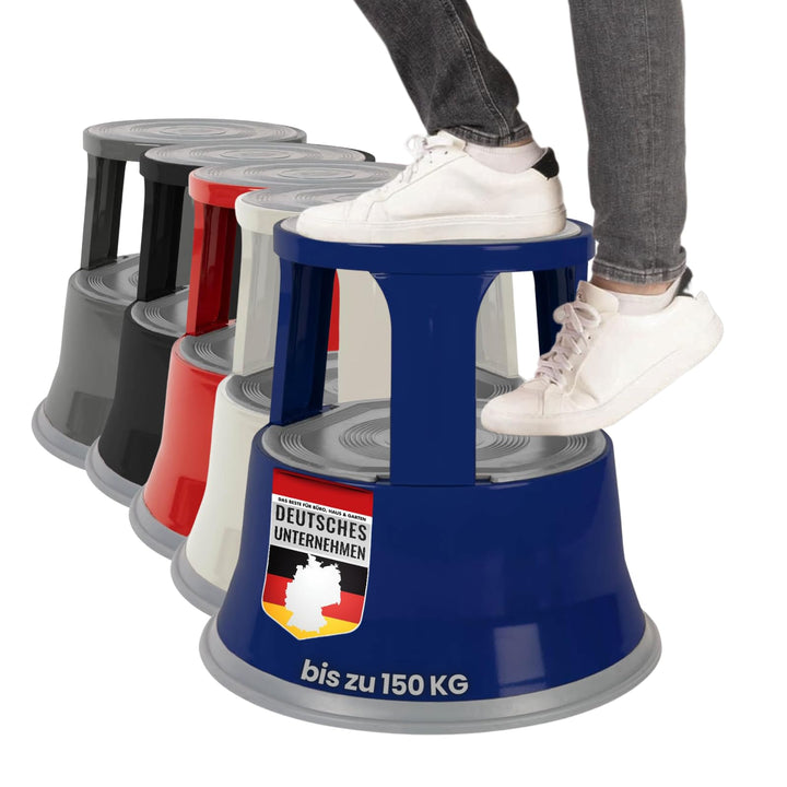 casa pura Tritthocker aus Stahl - Rollhocker 40 cm - 150 kg Tragkraft - TÜV- und GS-geprüft - Elefan