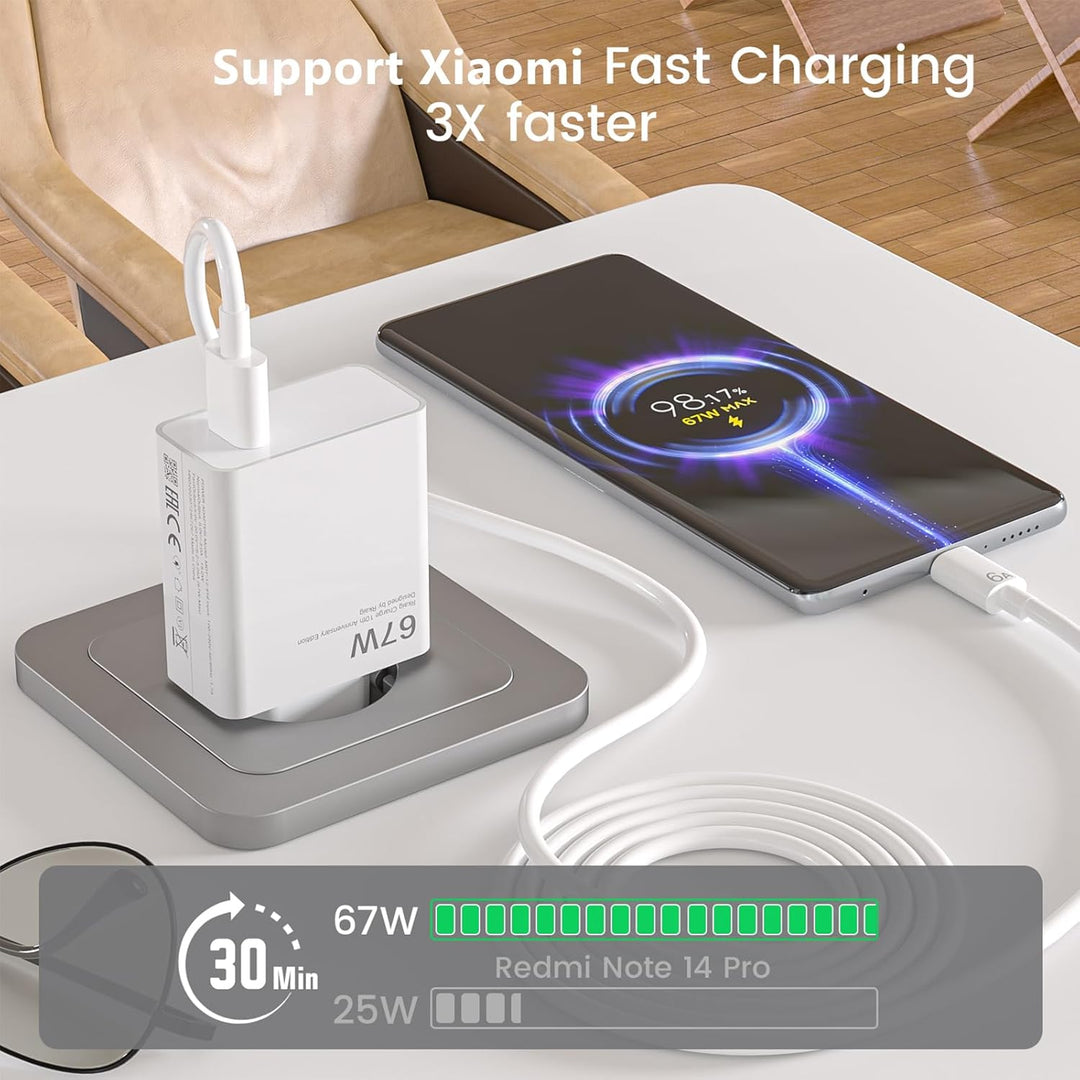 2 Port 67W USB C Ladegerät Netzteil mit 2 Typ C Ladekabel für Xiaomi 15 14 Ultra/14/14T/13T/13 Lite,