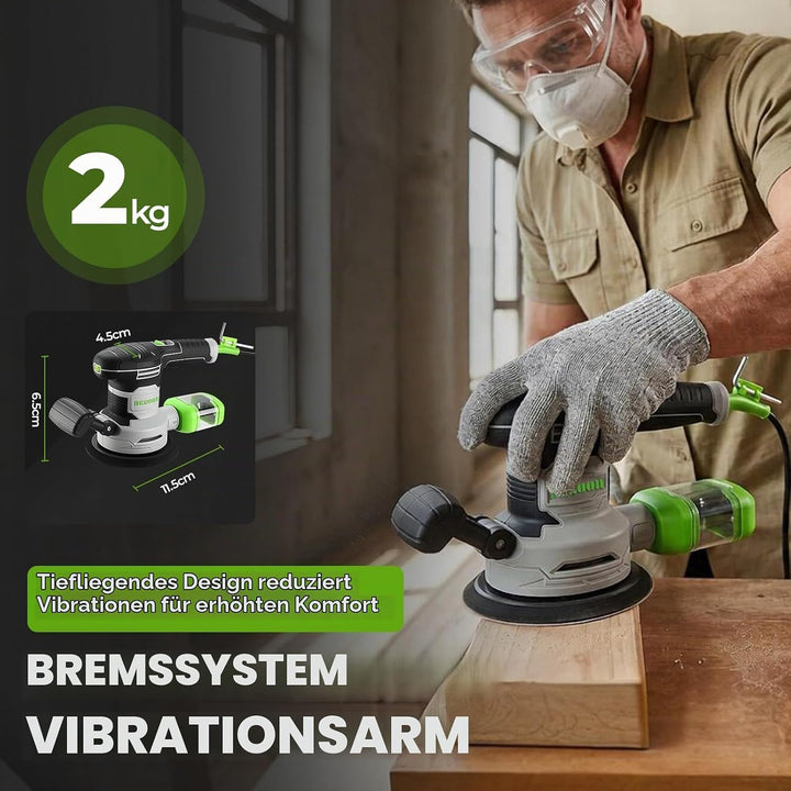 DESOON Exzenterschleifer 450W mit 31 Schleifblättern, 6 Geschwindigkeiten Max.14000 U/min, inkl. aus