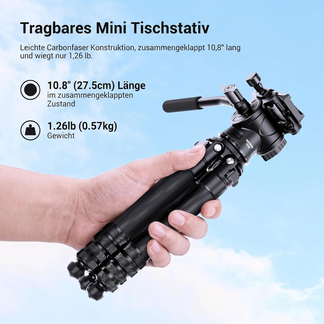 NEEWER Carbonfaser Tisch Kamera Mini Stativ tragbares Tischstativ Reisestativ für unterwegs mit Flui