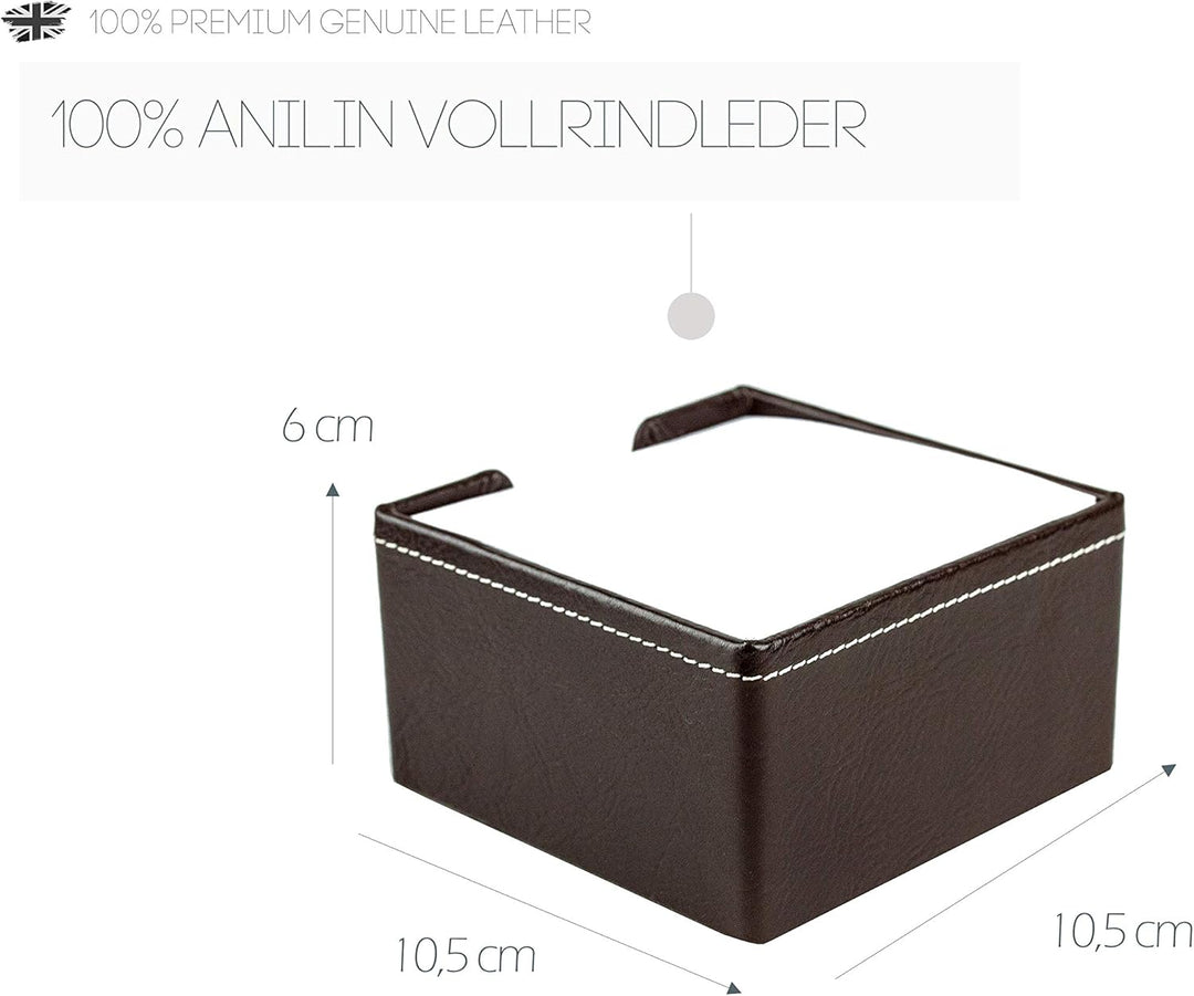 DELMON VARONE - Zettelkasten Premium Leder Anilin braun, Zettelbox inkl. 500 Blatt Papier, Notizklot