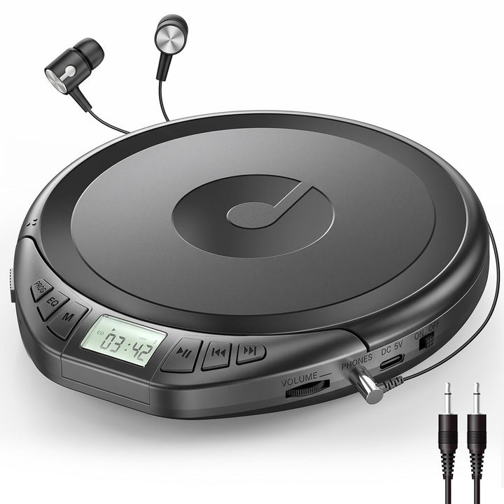 Gueray CD Spieler Tragbarer CD-Player Persönliche CD Player mit Kopfhörer LCD Display Anti-Skip Schu