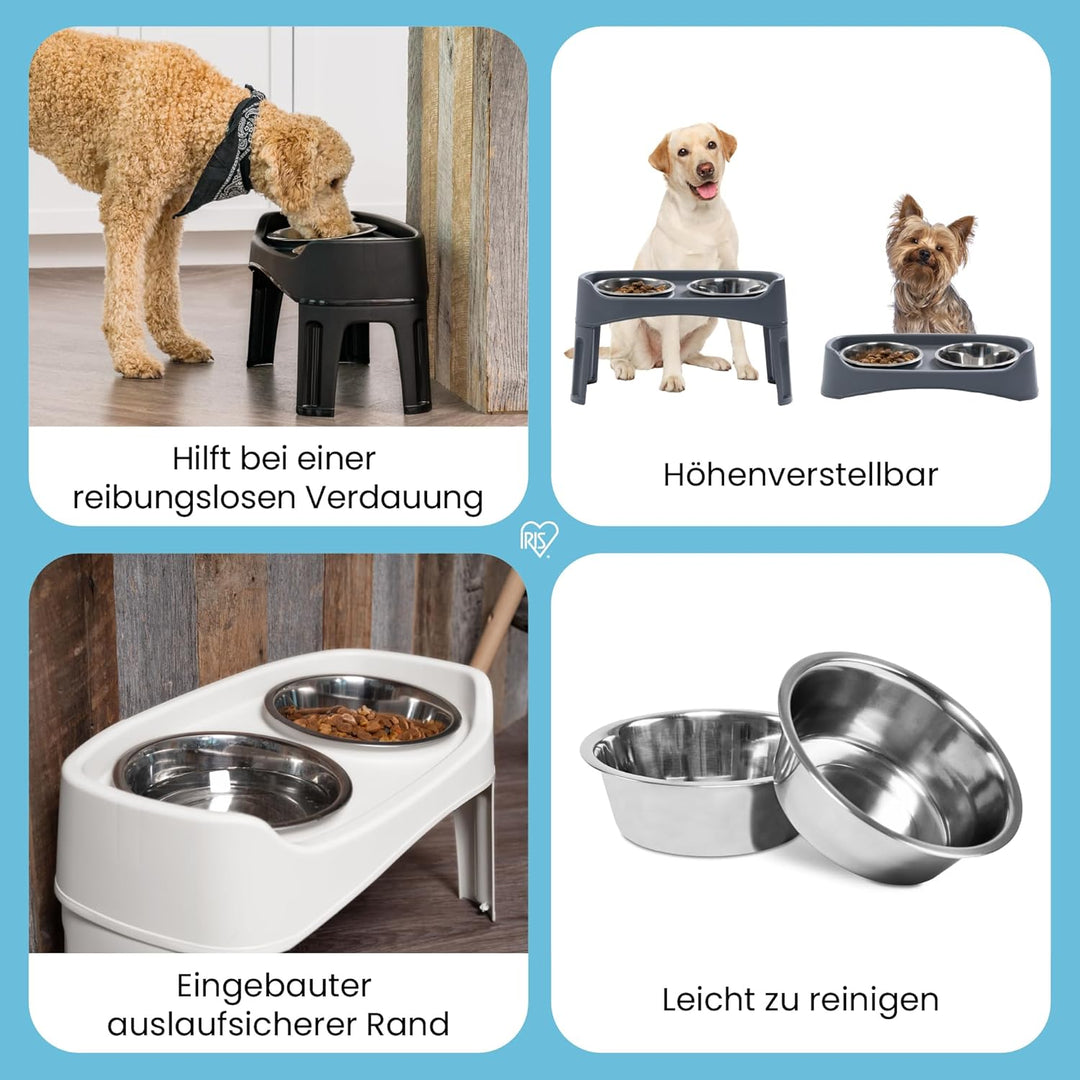 Iris Ohyama, Näpfe, 2 erhöhte Langsamfutternäpfe, Futternapf für Hunde, T29 x B54 x H31 cm, 2er-Set,